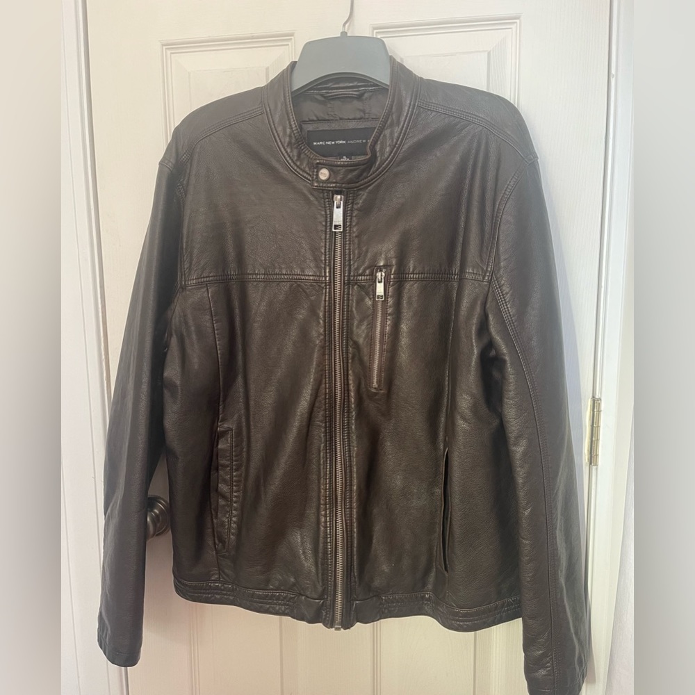 Marc New York, Andrew Marc Brown Faux Leather Jacket Sz XL